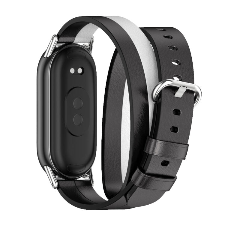 For Xiaomi Mi Band 8 / 9 / 9 NFC Mijobs Double-Loop Leather Watch Band(Black+White+Silver)