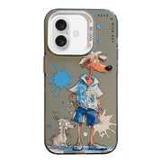 For iPhone 16 Animal Pattern Oil Painting Series PC + TPU Phone Case(Wolf)