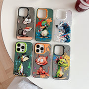 For iPhone 16 Plus Animal Pattern Oil Painting Series PC + TPU Phone Case(Stupid Cat)