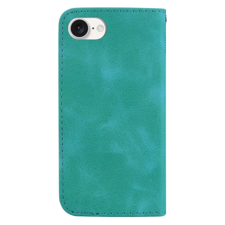 For iPhone 16e Seven-shaped Embossed Leather Phone Case(Green)