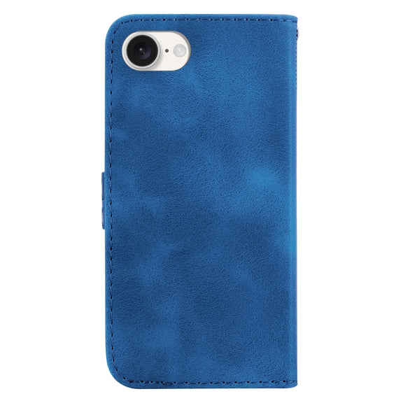 For iPhone 16e Seven-shaped Embossed Leather Phone Case(Blue)