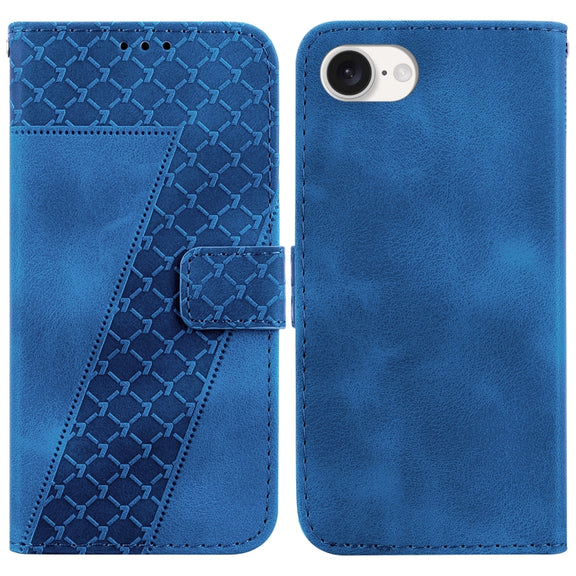 For iPhone 16e Seven-shaped Embossed Leather Phone Case(Blue)
