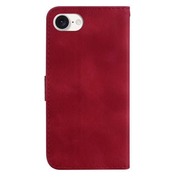 For iPhone 16e Seven-shaped Embossed Leather Phone Case(Red)