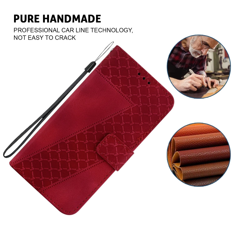 For iPhone 16e Seven-shaped Embossed Leather Phone Case(Red) - iPhone 16e Cases by PMC TechLife | Online Shopping South Africa | PMC TechLife | Buy Now Pay Later Mobicred