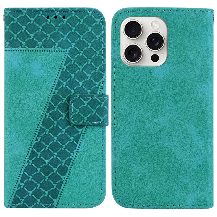 For iPhone 16 Pro Max Seven-shaped Embossed Leather Phone Case(Green) - free shipping - PMC TechLife - Order now!