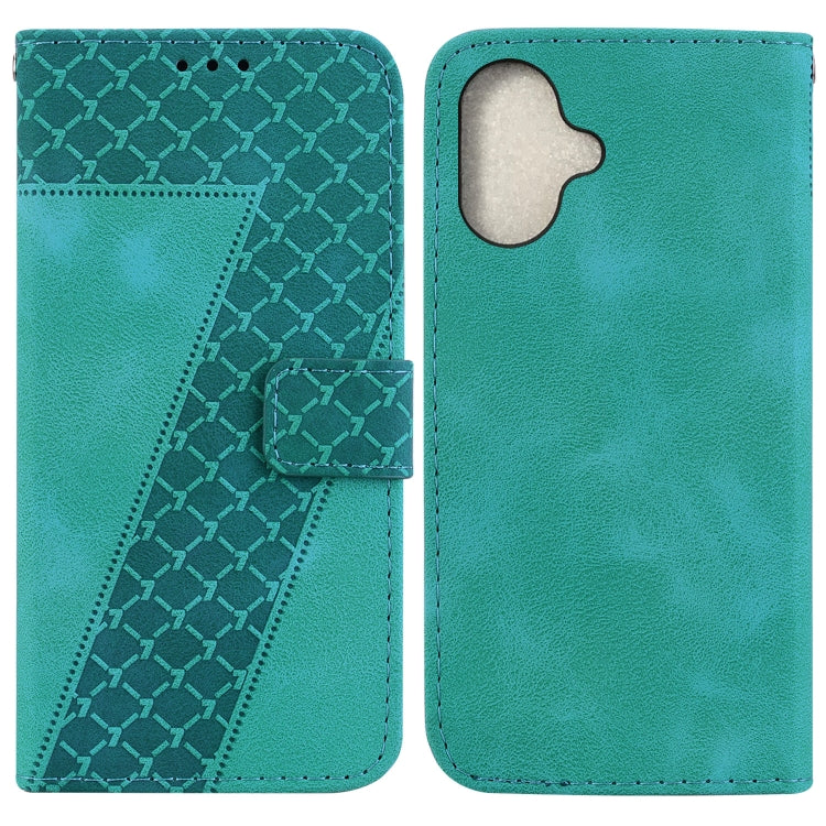 For iPhone 16 Seven-shaped Embossed Leather Phone Case(Green) - iPhone 16 Cases by PMC TechLife | Online Shopping South Africa | PMC TechLife | Buy Now Pay Later Mobicred