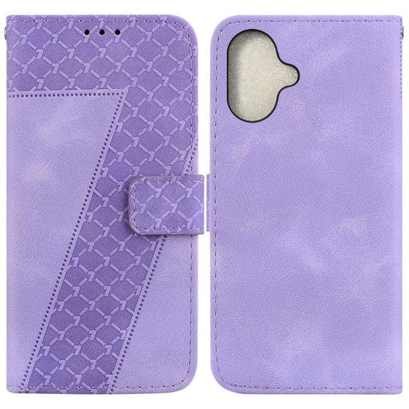 For iPhone 16 Seven-shaped Embossed Leather Phone Case(Purple)