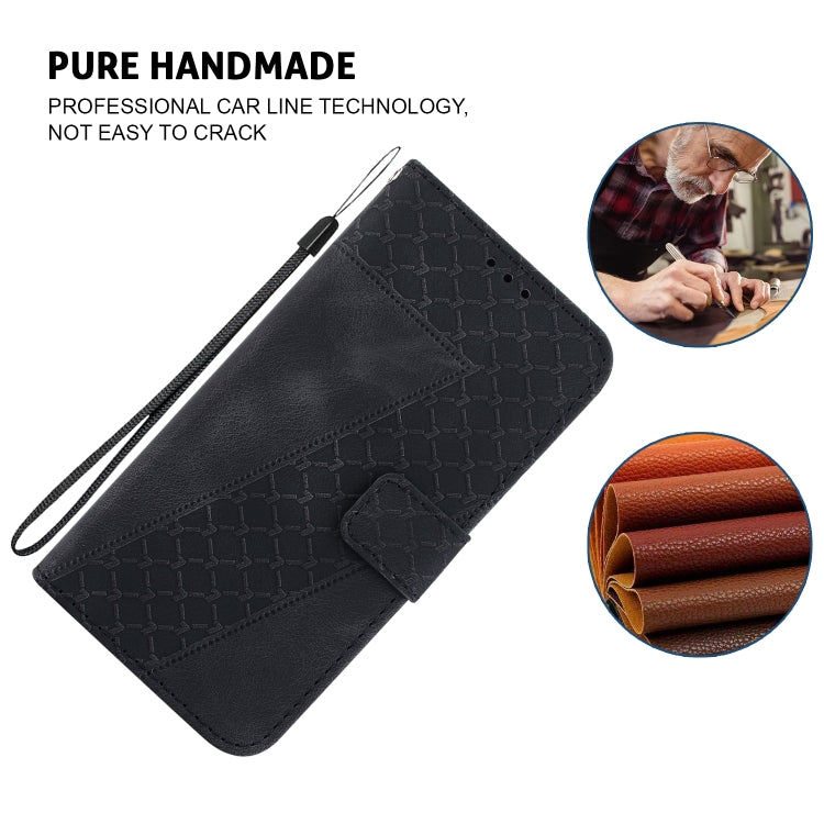 For iPhone 16 Seven-shaped Embossed Leather Phone Case(Black)