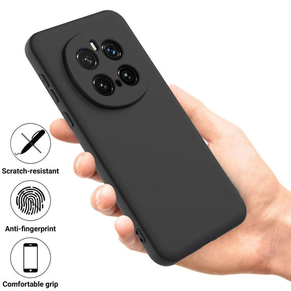 For Honor Magic7 Pro Solid Color Liquid Silicone Dropproof Full Coverage Phone Case(Black)