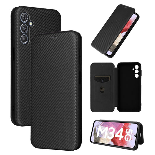 For Samsung Galaxy M34 5G Carbon Fiber Texture Flip Leather Phone Case(Black) - free shipping - PMC Jewellery - Order now!