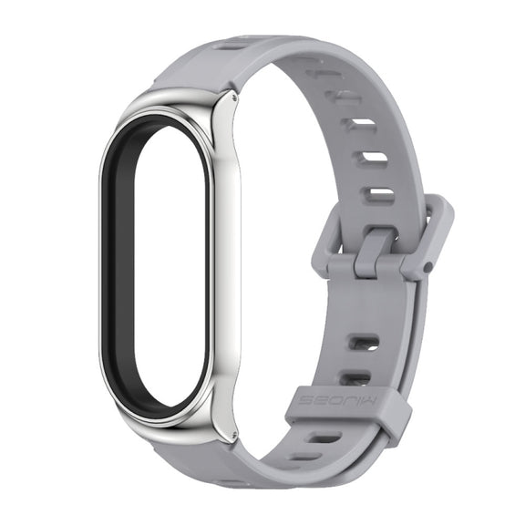 For Xiaomi Mi Band 8 Mijobs CS Case Flat Hole Silicone Watch Band(Grey Silver)