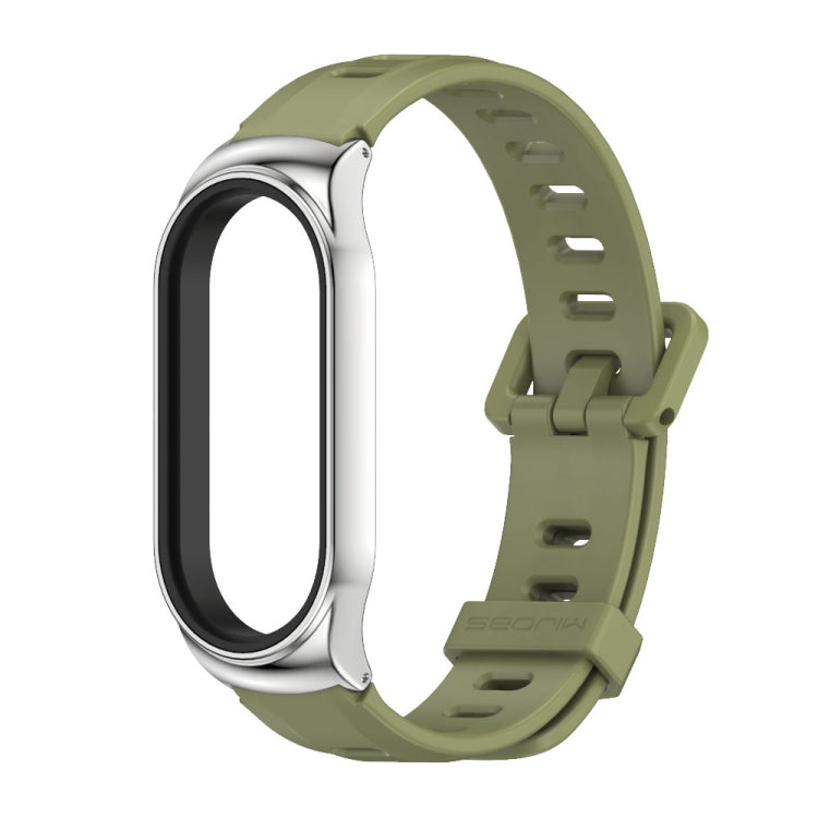 For Xiaomi Mi Band 8 Mijobs CS Case Flat Hole Silicone Watch Band(Army Green Silver) - free shipping - PMc TechLife - Order now!