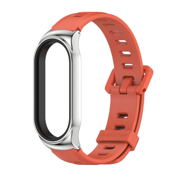 For Xiaomi Mi Band 8 Mijobs CS Case Flat Hole Silicone Watch Band(Orange Silver)