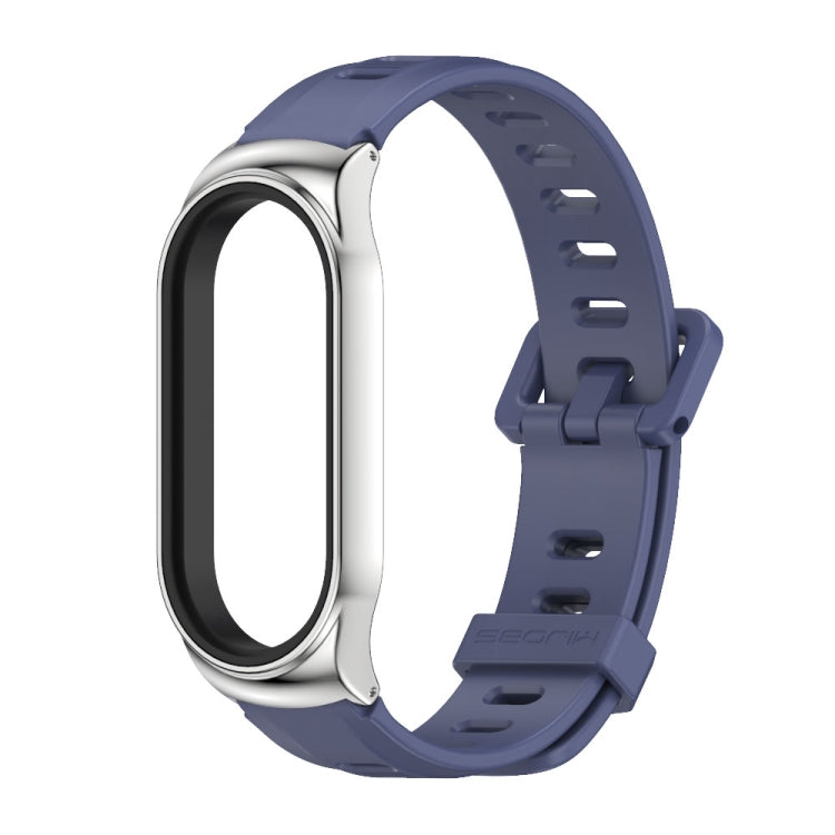 For Xiaomi Mi Band 8 Mijobs CS Case Flat Hole Silicone Watch Band(Blue Silver) - free shipping - PMc TechLife - Order now!