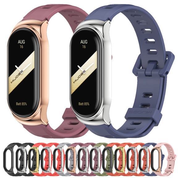 For Xiaomi Mi Band 8 Mijobs CS Case Flat Hole Silicone Watch Band(Orange Silver)