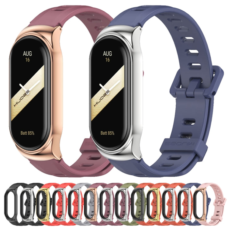 For Xiaomi Mi Band 8 Mijobs CS Case Flat Hole Silicone Watch Band(Orange Silver)