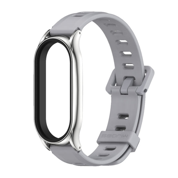For Xiaomi Mi Band 8 Mijobs Plus Case Flat Hole Silicone Watch Band(Grey Silver)