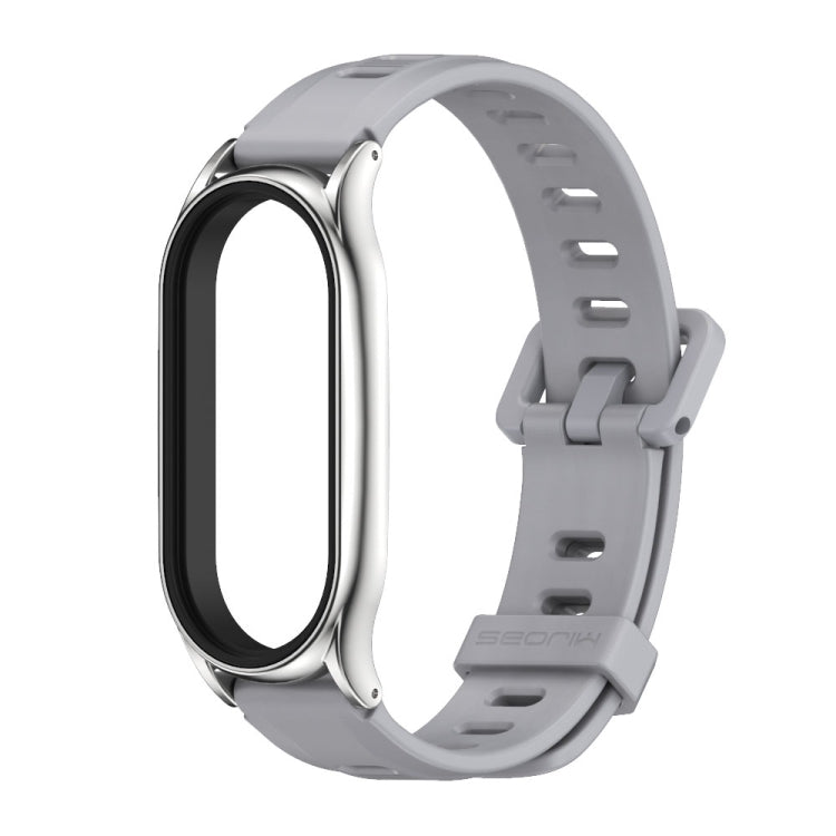 For Xiaomi Mi Band 8 Mijobs Plus Case Flat Hole Silicone Watch Band(Grey Silver)