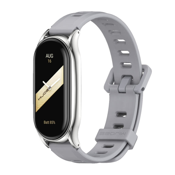 For Xiaomi Mi Band 8 Mijobs Plus Case Flat Hole Silicone Watch Band(Grey Silver)