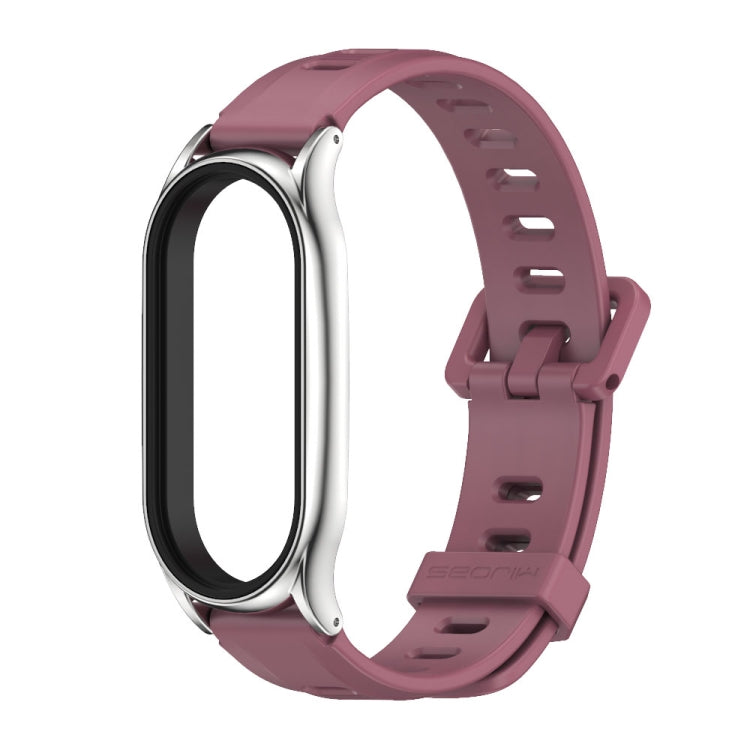 For Xiaomi Mi Band 8 Mijobs Plus Case Flat Hole Silicone Watch Band(Wine Red Silver) - free shipping - PMc TechLife - Order now!