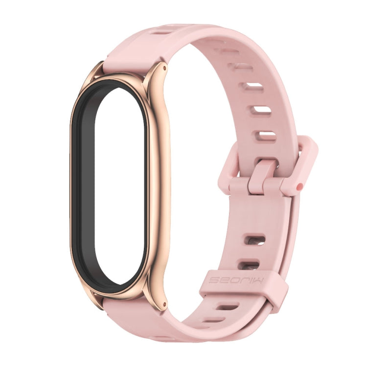 For Xiaomi Mi Band 8 Mijobs Plus Case Flat Hole Silicone Watch Band(Pink Rose Gold)