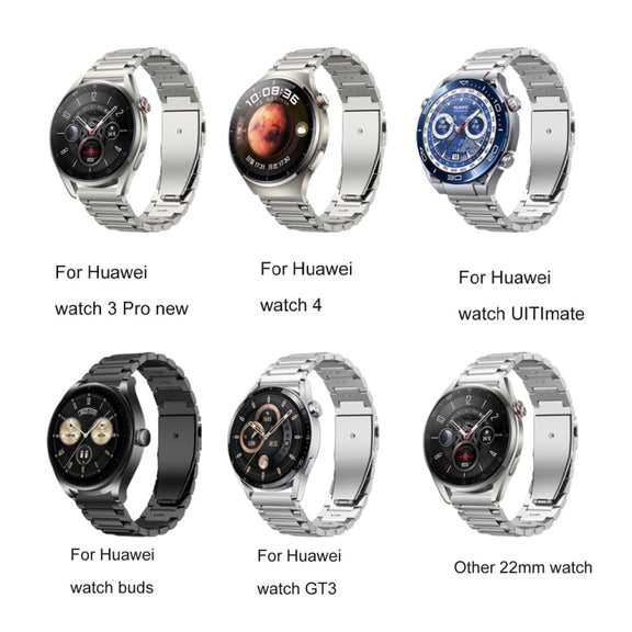 22mm Three Strains Jump Buckle Titanium Metal Watch Band(Titanium Gray)