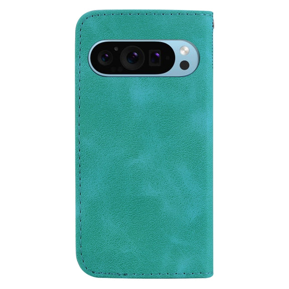 For Google Pixel 9 Pro 7-shaped Embossed Leather Phone Case(Green)