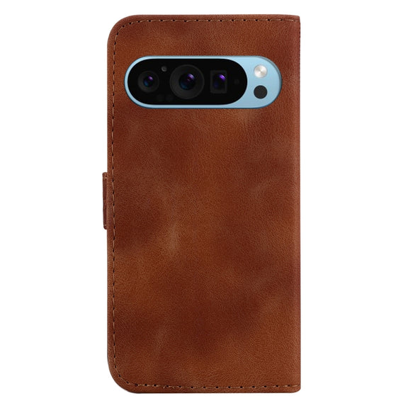 For Google Pixel 9 Pro Seven-shaped Embossed Leather Phone Case(Brown)