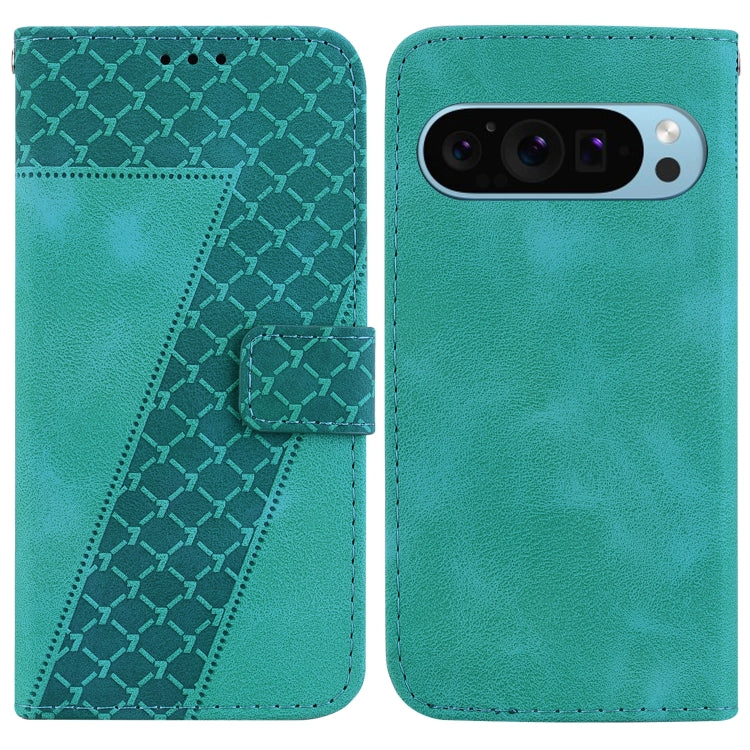 For Google Pixel 9 7-shaped Embossed Leather Phone Case(Green) - Google Cases by PMC TechLife | Online Shopping South Africa | PMC TechLife | Buy Now Pay Later Mobicred