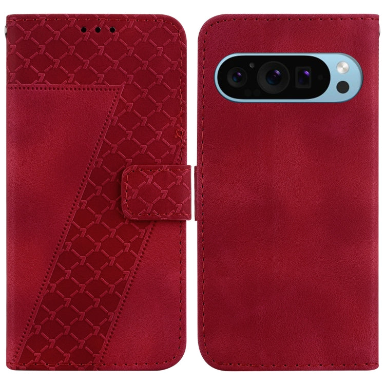 For Google Pixel 9 Seven-shaped Embossed Leather Phone Case(Red) - Google Cases by PMC TechLife | Online Shopping South Africa | PMC TechLife | Buy Now Pay Later Mobicred