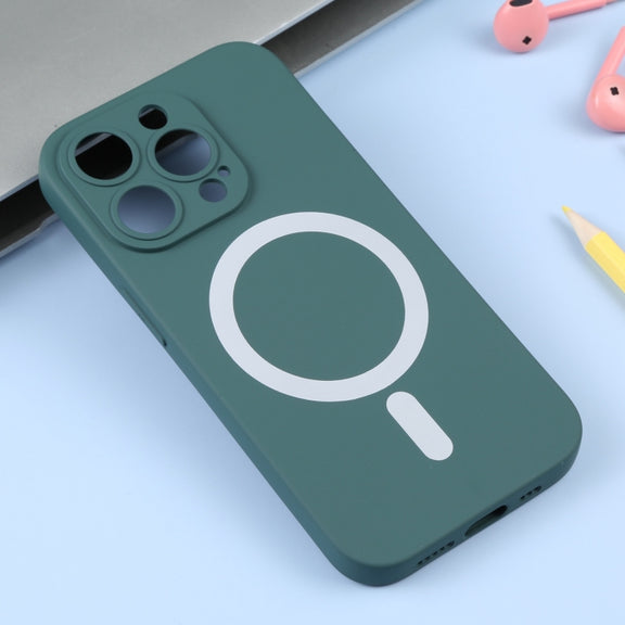 For iPhone 16 Pro Liquid Silicone Magsafe Phone Case(Dark Green)
