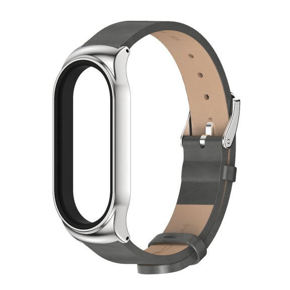 For Xiaomi Mi Band 8 Mijobs CS Case Microfiber PU Leather Watch Band(Grey Silver)
