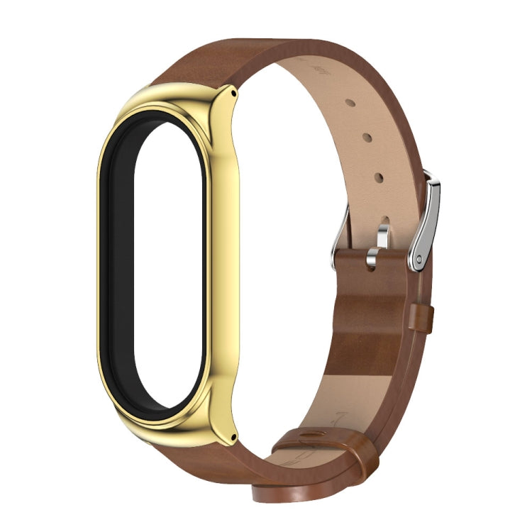 For Xiaomi Mi Band 8 Mijobs CS Case Microfiber PU Leather Watch Band(Brown Gold)