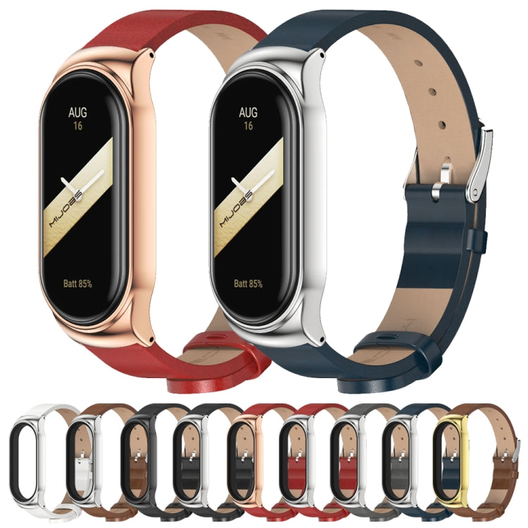 For Xiaomi Mi Band 8 Mijobs CS Case Microfiber PU Leather Watch Band(Brown Gold)