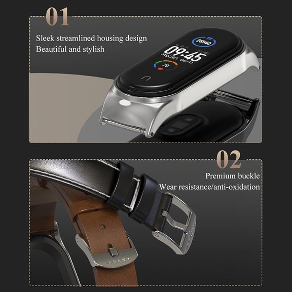 For Xiaomi Mi Band 8 Mijobs CS Case Microfiber PU Leather Watch Band(Brown Gold)