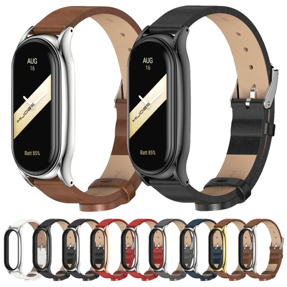 For Xiaomi Mi Band 8 Mijobs Plus Case Microfiber PU Leather Watch Band(Black Silver)
