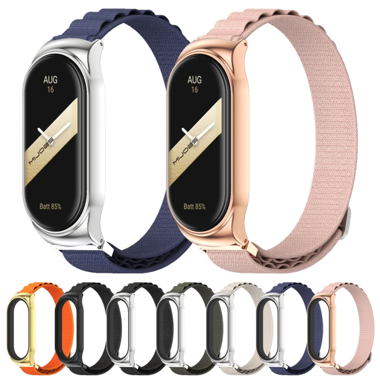 For Xiaomi Mi Band 8 Mijobs CS Case Nylon Breathable Watch Band(Black Silver)