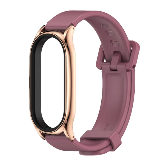 For Xiaomi Mi Band 8 Mijobs Plus Case Silicone Watch Band(Wine Red Rose Gold)