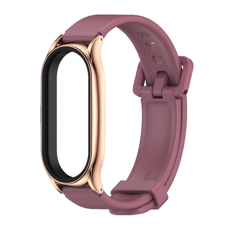For Xiaomi Mi Band 8 Mijobs Plus Case Silicone Watch Band(Wine Red Rose Gold)