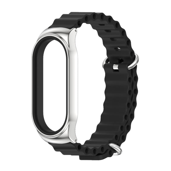 For Xiaomi Mi Band 8 Mijobs CS Case Marine Silicone Breathable Watch Band(Black Silver)
