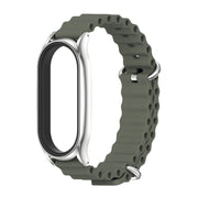 For Xiaomi Mi Band 8 Mijobs Plus Case Marine Silicone Breathable Watch Band(Khaki Green Silver)