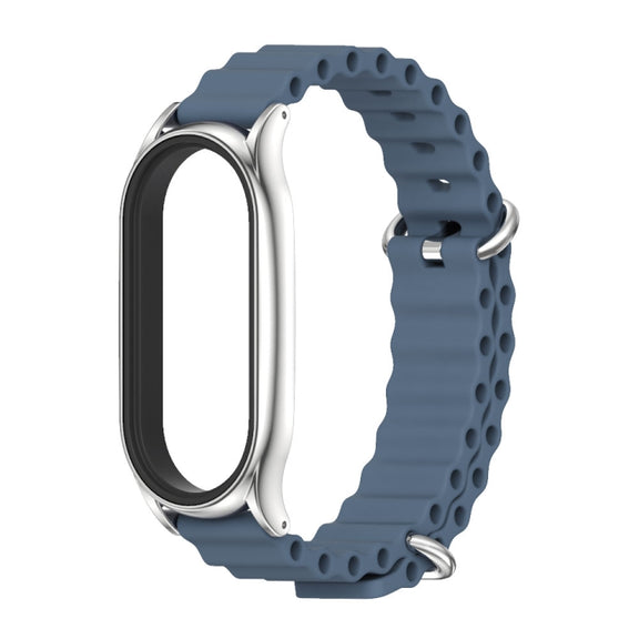 For Xiaomi Mi Band 8 Mijobs Plus Case Marine Silicone Breathable Watch Band(Space Blue Silver)