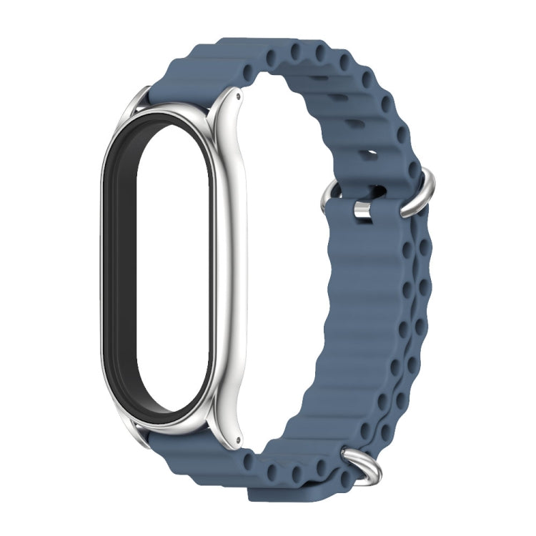 For Xiaomi Mi Band 8 Mijobs Plus Case Marine Silicone Breathable Watch Band(Space Blue Silver)