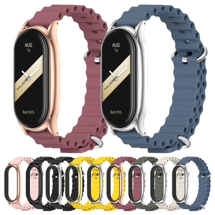 For Xiaomi Mi Band 8 Mijobs Plus Case Marine Silicone Breathable Watch Band(Khaki Green Silver)