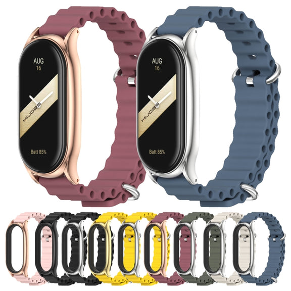 For Xiaomi Mi Band 8 Mijobs Plus Case Marine Silicone Breathable Watch Band(Space Blue Silver)