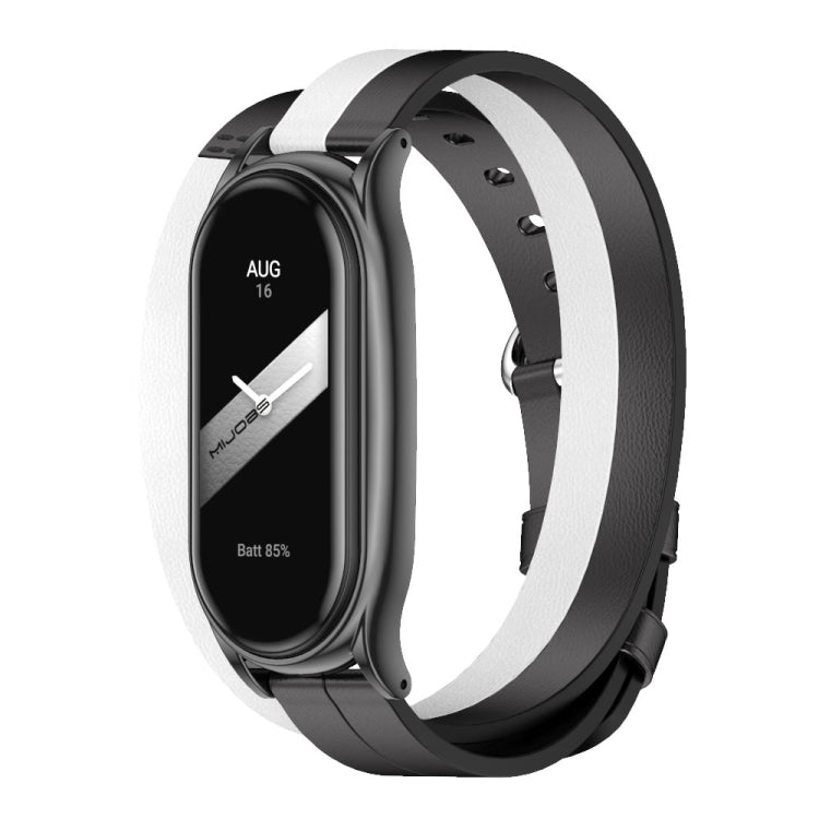 For Xiaomi Mi Band 8 Mijobs Plus Case Double-Loop Leather Watch Band(Black+White) - free shipping - PMc TechLife - Order now!