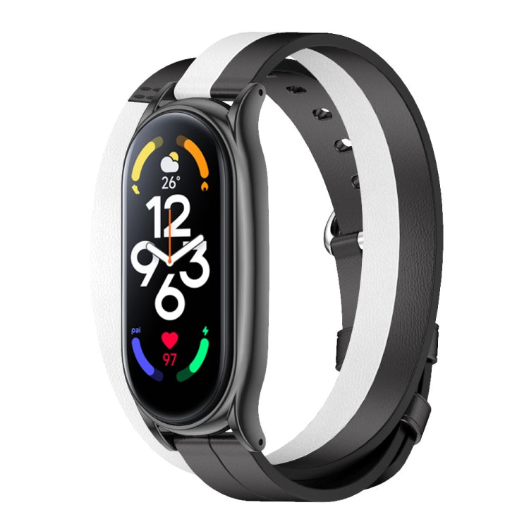 For Xiaomi Mi Band 7 Mijobs Plus Case Double-Loop Leather Watch Band(Black+White) - free shipping - PMc TechLife - Order now!