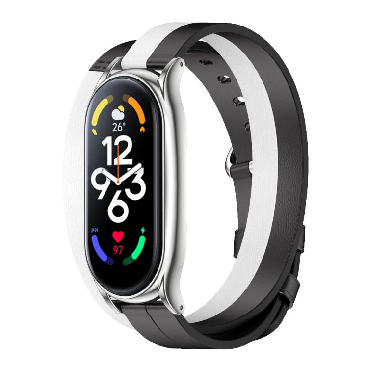 For Xiaomi Mi Band 7 Mijobs Plus Case Double-Loop Leather Watch Band(Black+White+Silver) - free shipping - PMc TechLife - Order now!