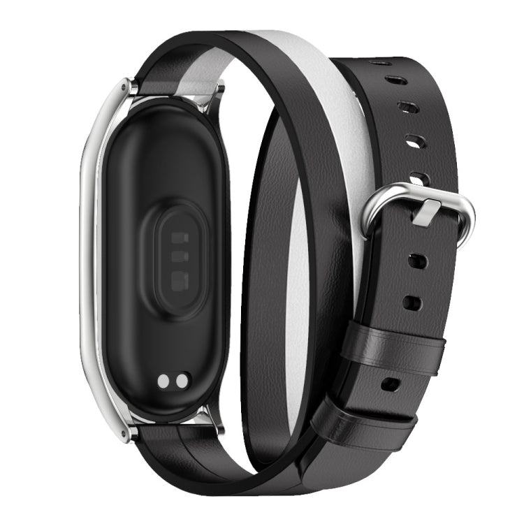 For Xiaomi Mi Band 7 Mijobs Plus Case Double-Loop Leather Watch Band(Black+White+Silver) - free shipping - PMc TechLife - Order now!