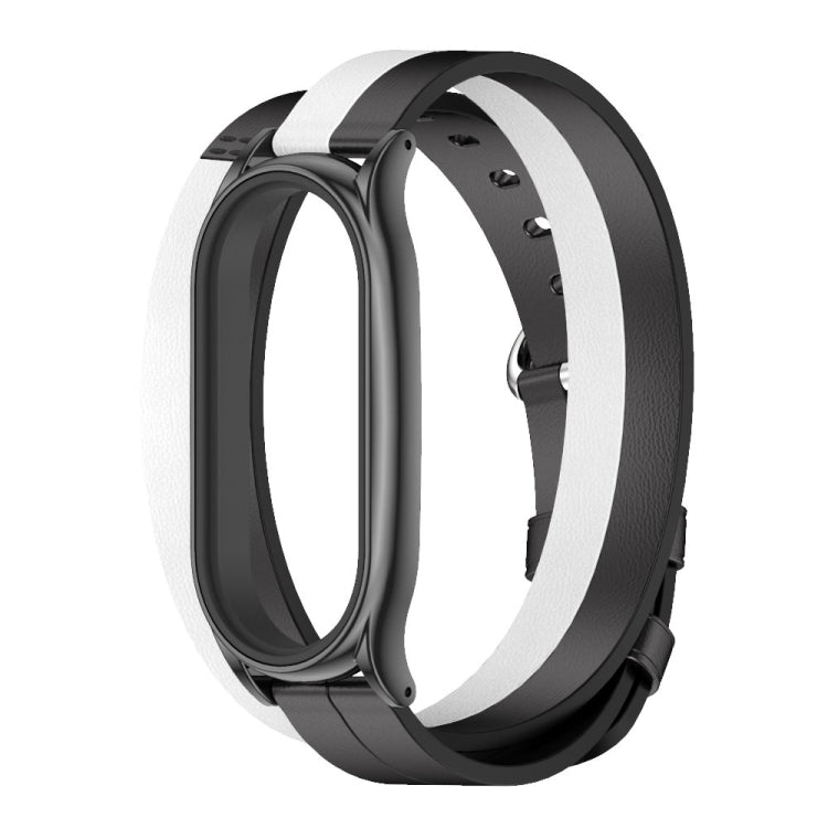 For Xiaomi Mi Band 6 / 5 / 4 / 3 Mijobs Plus Case Double-Loop Leather Watch Band(Black+White) - free shipping - PMc TechLife - Order now!